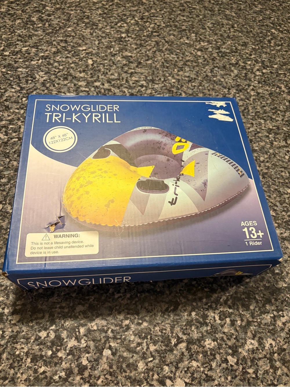 Snowglider Tri-Kyrill Inflatable Snow Tube - Yellow, Gray, & Black